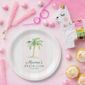 Blush Pink Cabana Stripes Palm Beach Club Birthday ペーパープレート (パーティー)