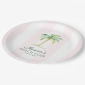 Blush Pink Cabana Stripes Palm Beach Club Birthday ペーパープレート (アングル)