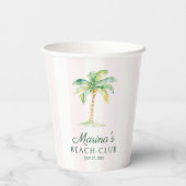 Blush Pink Cabana Stripes Palm Beach Club Birthday 紙コップ (裏面)