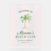 Blush Pink Cabana Stripes Palm Beach Club Welcome アクリルサイン (正面)