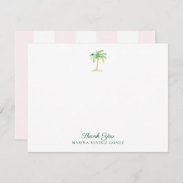 Blush Pink Cabana Stripes Palm Tree Thank You ノートカード