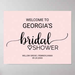 Blush Pink Calligraphy Bridal Shower Welcome ポスター