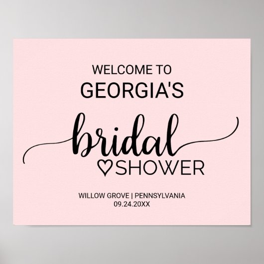 Blush Pink Calligraphy Bridal Shower Welcome ポスター (正面)