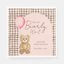 Blush Pink Can Bearly Wait Girl Baby Shower  スタンダードランチョンナプキン