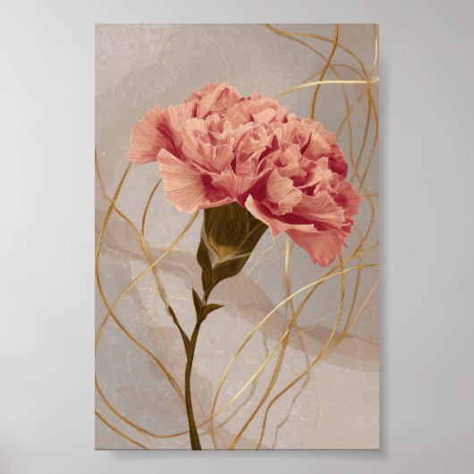 Blush Pink Carnation Floral Gold ポスター (正面)