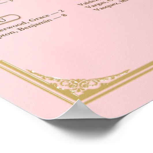 Blush Pink Champagne Gold Wedding Seating Chart ポスター (角)