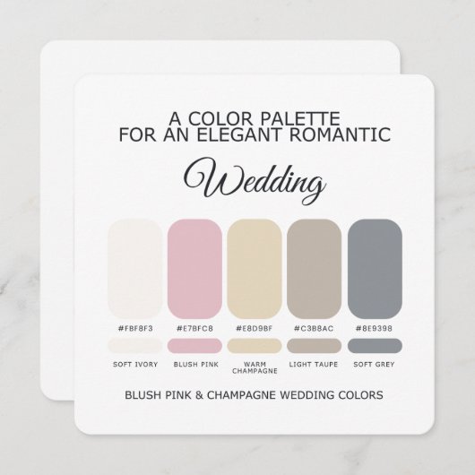 Blush Pink Champagne Wedding Color Palette Card 招待状 (正面/裏面)