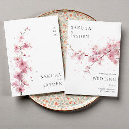 Blush Pink Cherry Blossom Flower Japanese Wedding 招待状