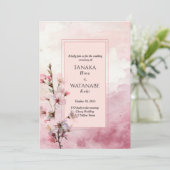 Blush Pink Cherry Blossom Flower Japanese Wedding 招待状 (スタンド正面)