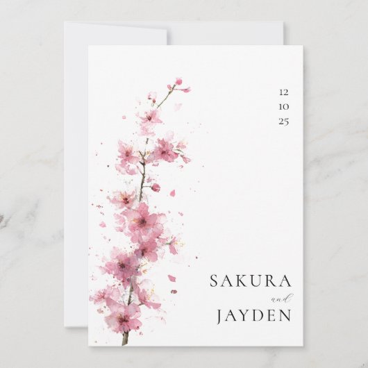 Blush Pink Cherry Blossom Flower Japanese Wedding  招待状 (正面)