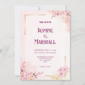 Blush Pink Cherry Blossom Gold Wedding Invitation 招待状 (正面)
