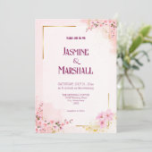 Blush Pink Cherry Blossom Gold Wedding Invitation 招待状 (スタンド正面)