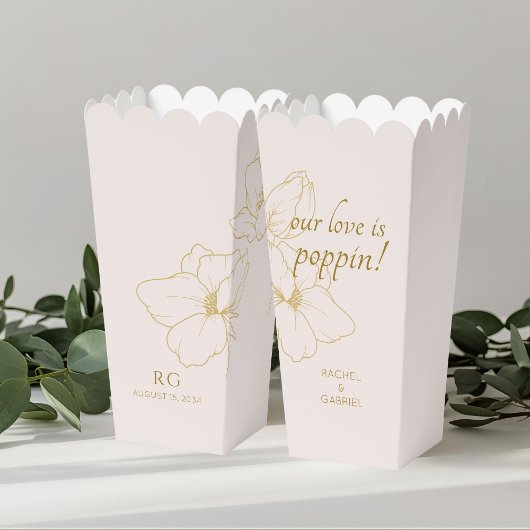 Blush Pink | Chic Floral Couple Popcorn Favor Box フェイバーボックス