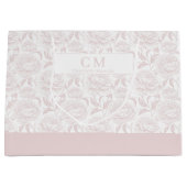 Blush Pink Chinoiserie Peonies Monogram ラージペーパーバッグ (正面)