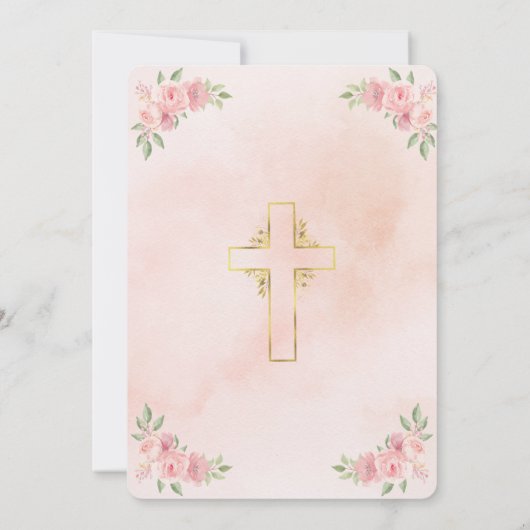 Blush Pink Christian Baby Shower with Gold Cross 招待状 (裏面)