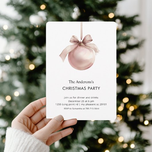 Blush Pink Christmas Ornament Party 招待状