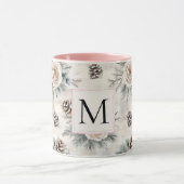 Blush Pink Christmas Pine Cones Floral Monogram マグカップ (中央)