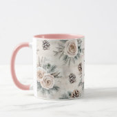 Blush Pink Christmas Pine Cones Floral Monogram マグカップ (左)