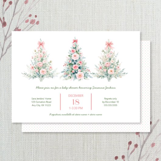 Blush Pink Christmas Trees Baby Shower Invitation 招待状