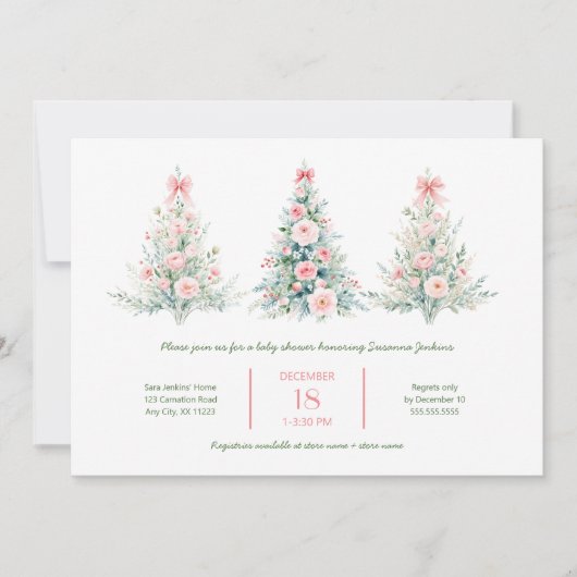 Blush Pink Christmas Trees Baby Shower Invitation 招待状 (正面)