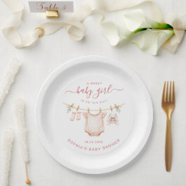Blush Pink Clothesline Girl Baby Shower Party ペーパープレート