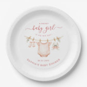 Blush Pink Clothesline Girl Baby Shower Party ペーパープレート (正面)