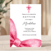Blush Pink Coquette Bow Girls Baptism Invitation 招待状