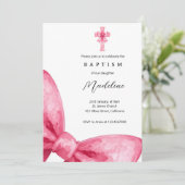Blush Pink Coquette Bow Girls Baptism Invitation 招待状 (スタンド正面)