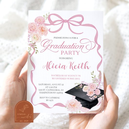 Blush Pink Coquette Graduation Party invitation 招待状