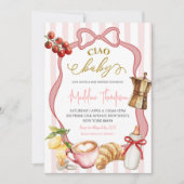 Blush Pink Coquette Stripes Italy Ciao Baby Shower 招待状 (正面)
