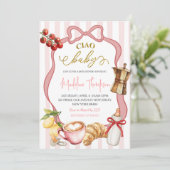 Blush Pink Coquette Stripes Italy Ciao Baby Shower 招待状 (スタンド正面)