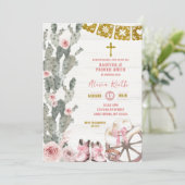 Blush Pink Cowgirl Spanish Girl Bautizo y Primer 招待状 (スタンド正面)