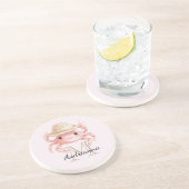 Blush Pink Crab with Hat Monogram コースター (側面)