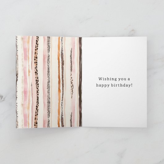 Blush Pink Cream Brown Leopard Animal Birthday カード (内部)