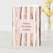Blush Pink Cream Brown Leopard Animal Birthday カード (黄色い花)