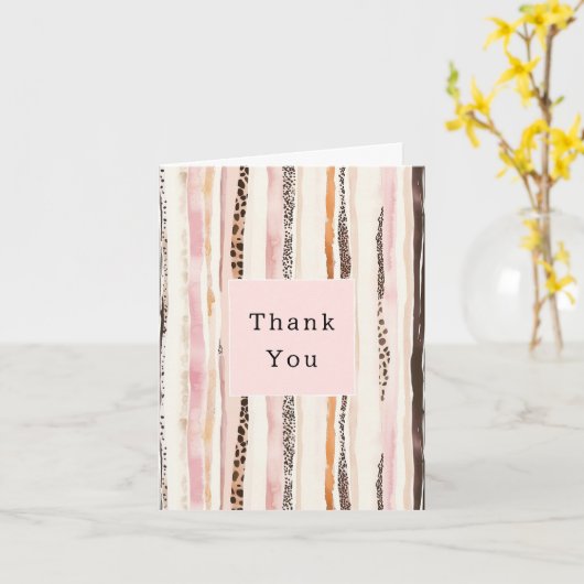 Blush Pink Cream Brown Leopard Animal Thank You カード (黄色い花)