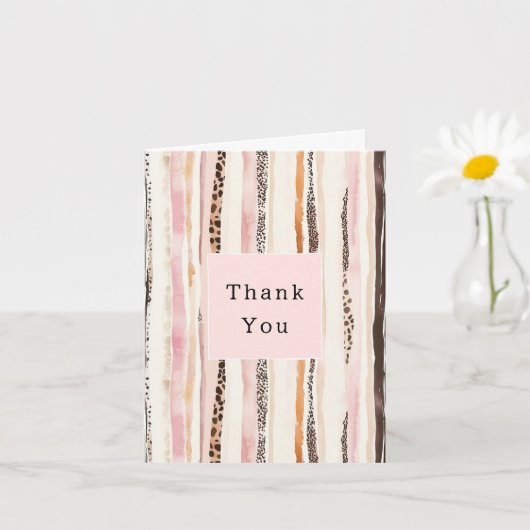 Blush Pink Cream Brown Leopard Animal Thank You カード (小さな植物)