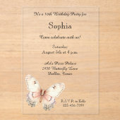 Blush Pink Cream Butterfly Birthday  アクリル招待状 (正面)