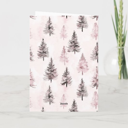 Blush Pink Cream Deer Scarf Christmas Trees カード (裏面)