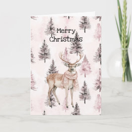 Blush Pink Cream Deer Scarf Christmas Trees カード