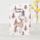Blush Pink Cream Deer Scarf Christmas Trees カード (黄色い花)