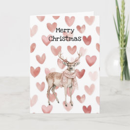 Blush Pink Cream Deer Scarf Hearts Christmas カード