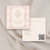 Blush Pink Cream Diamond Gold Frame Monogram スクエア名刺