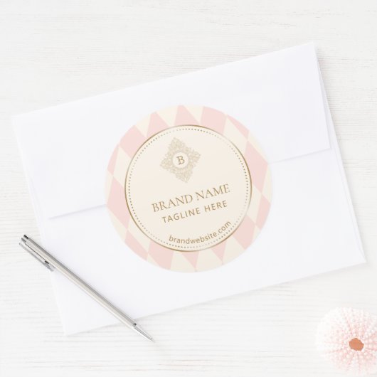 Blush Pink Cream Diamond Gold Frame Monogram  ラウンドシール (封筒)