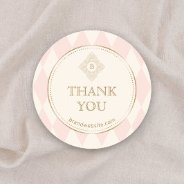 Blush Pink Cream Diamond Gold Frame Monogram  ラウンドシール