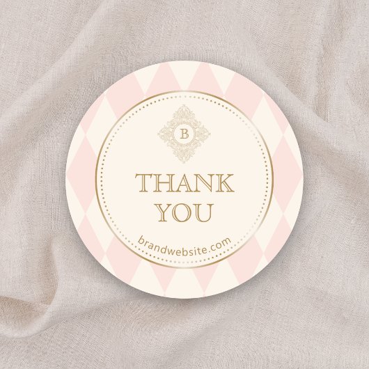 Blush Pink Cream Diamond Gold Frame Monogram  ラウンドシール