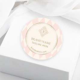 Blush Pink Cream Diamond Gold Frame Monogram  ラウンドシール