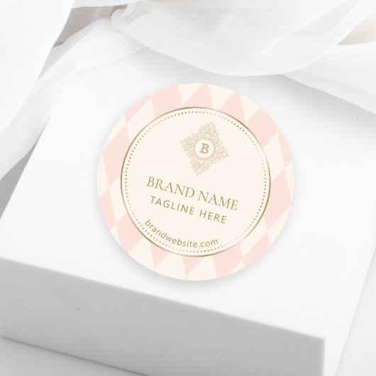 Blush Pink Cream Diamond Gold Frame Monogram  ラウンドシール