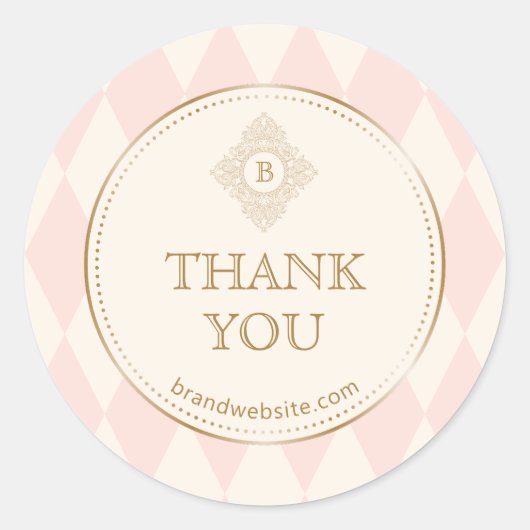 Blush Pink Cream Diamond Gold Frame Monogram ラウンドシール (正面)