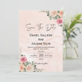 Blush Pink Cream Floral Wedding Save the Date  招待状 (スタンド正面)